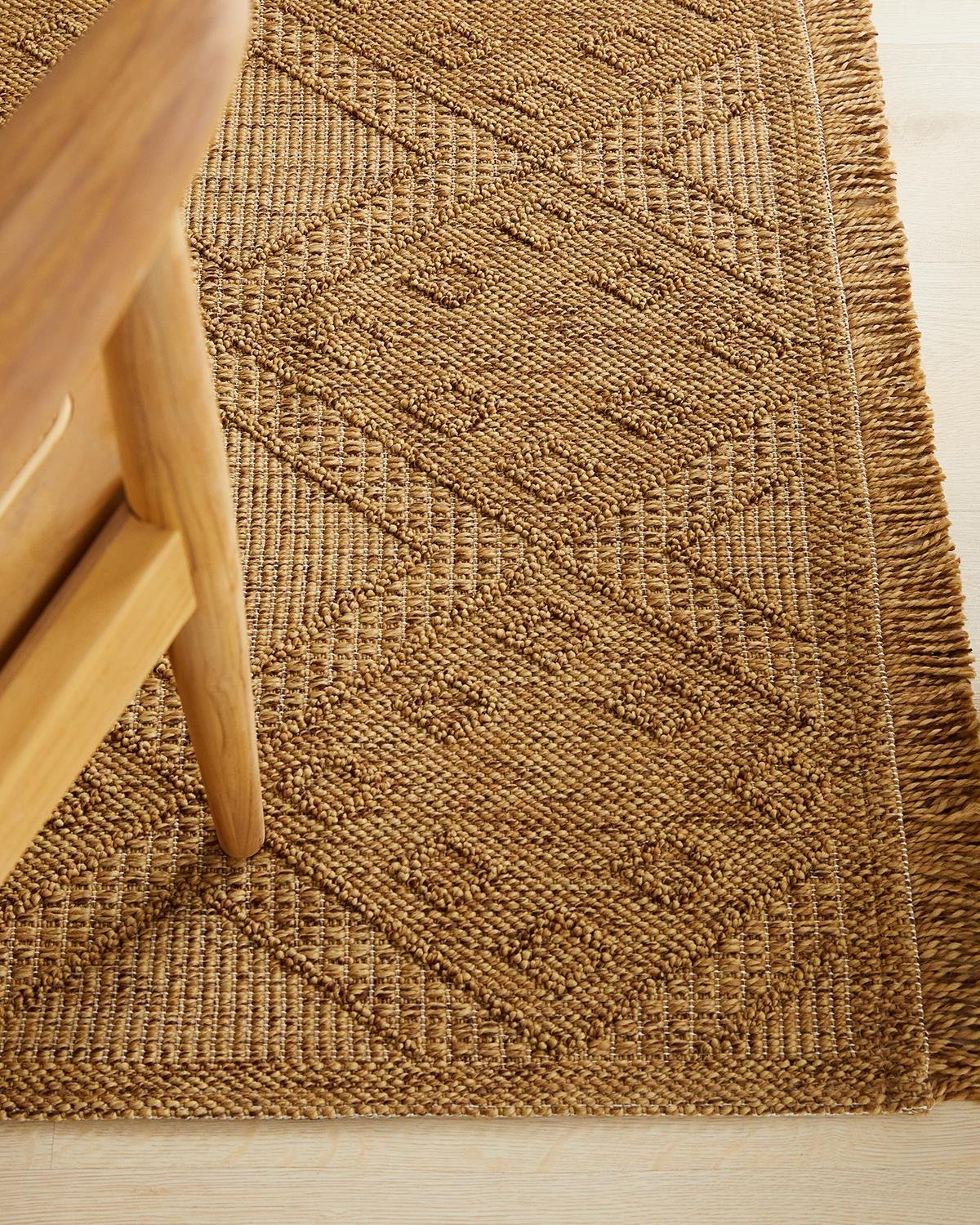 Ocean Home Textile Yıkanabilir Saçaklı Jüt Görünümlü Naturel Renk Karo Desenli Halı Kilim 120 x 180 cm