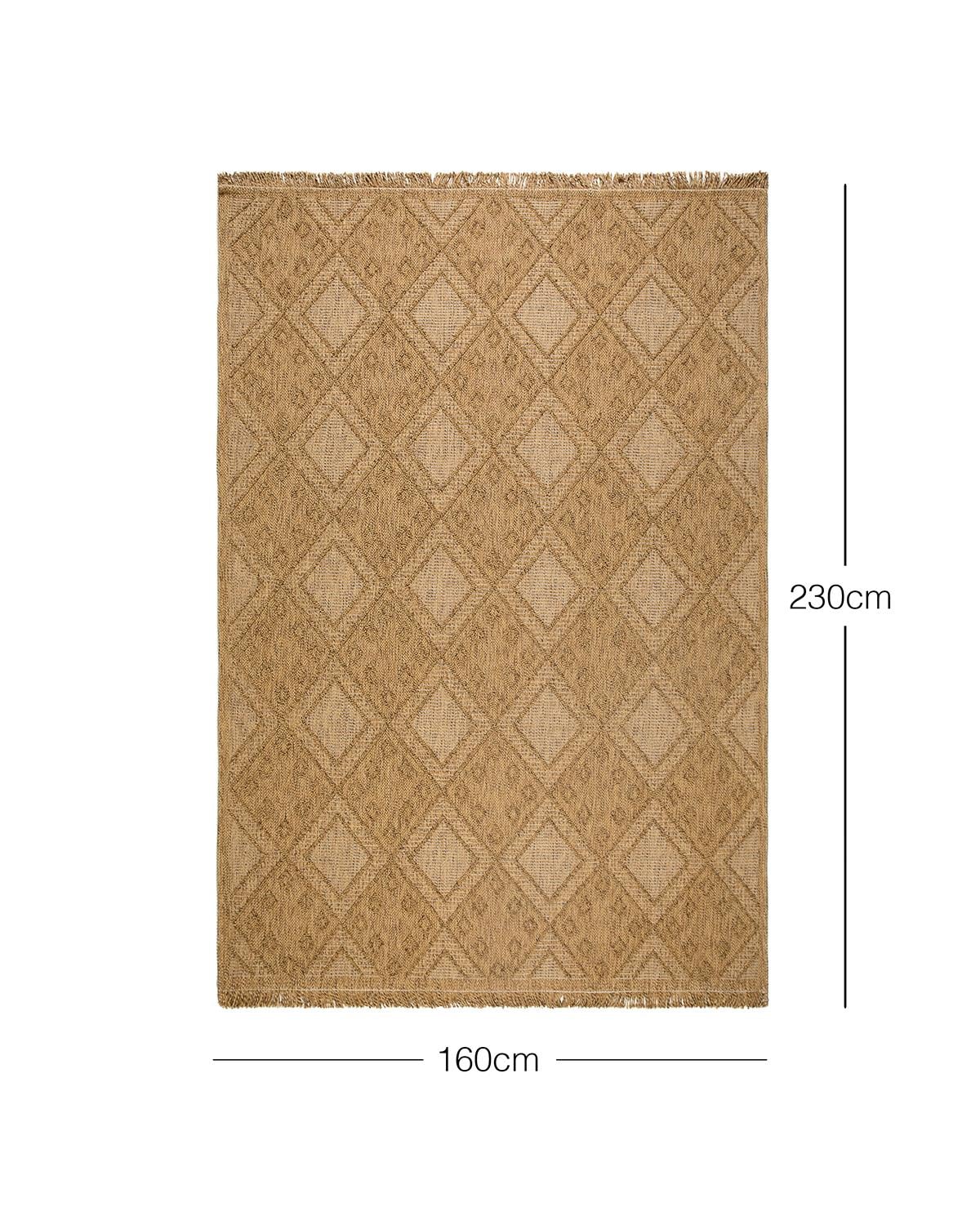 Ocean Home Textile Yıkanabilir Saçaklı Jüt Görünümlü Naturel Renk Karo Desenli Halı Kilim 160 x 230 cm