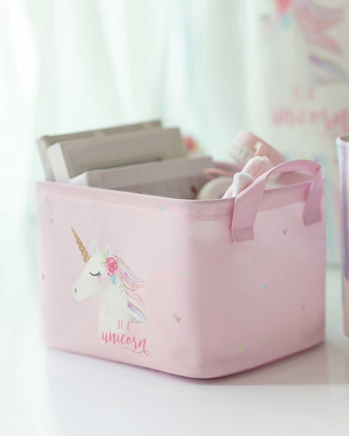 OCEAN HOME Unicorn Baskılı Çocuk Odası Sepeti // 24x17x14
