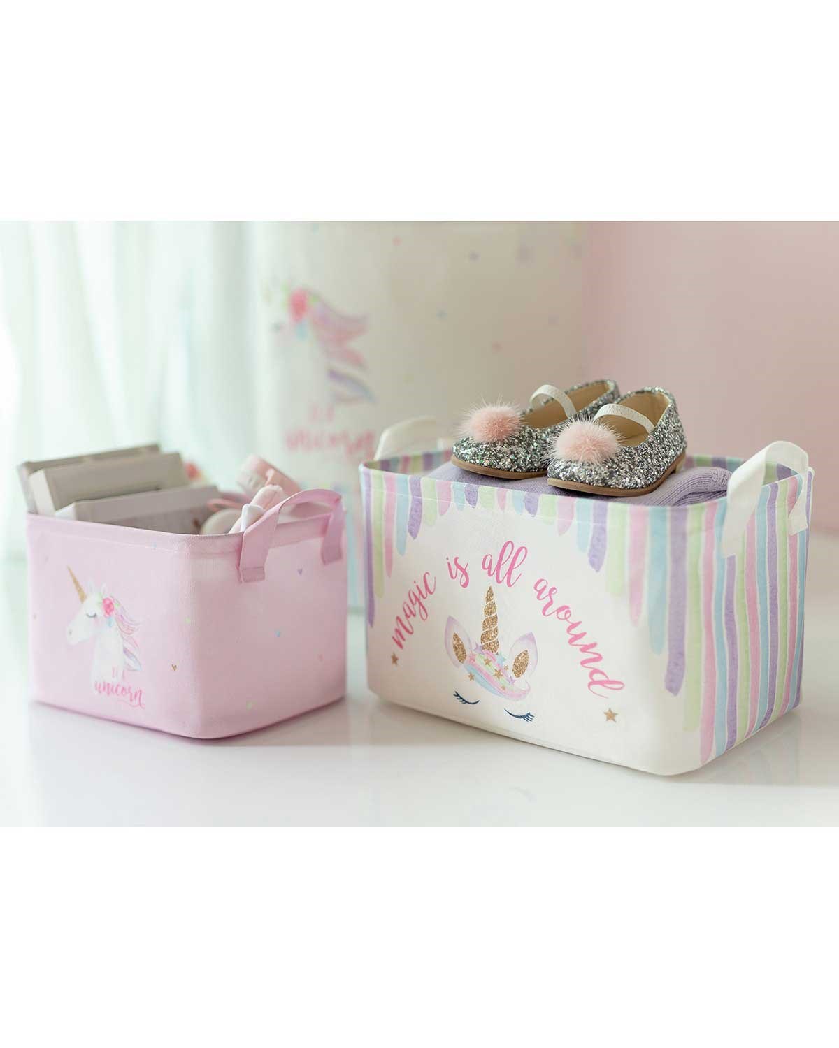 OCEAN HOME Unicorn Baskılı Çocuk Odası Sepeti // 24x17x14