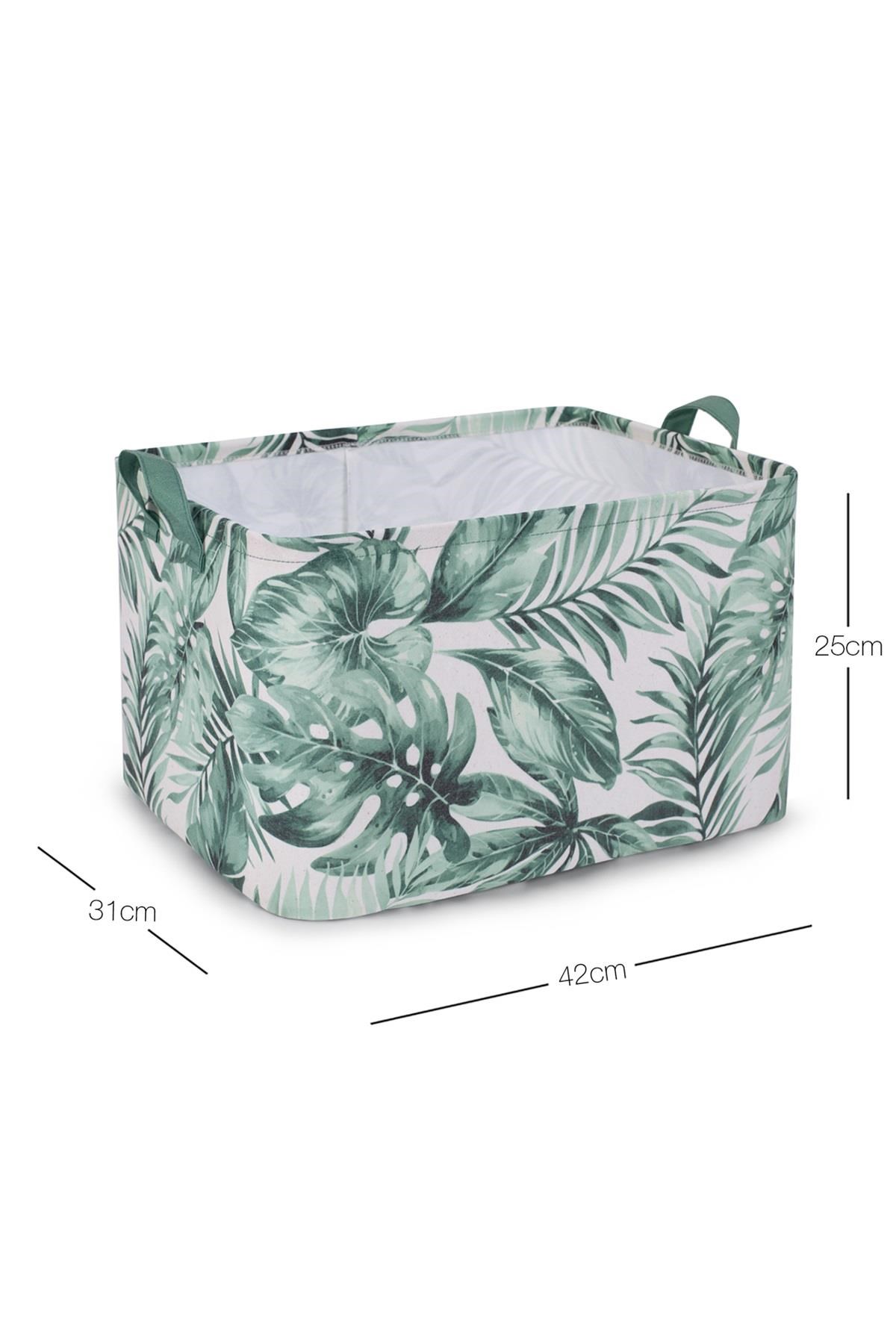 OCEAN HOME Yeşil Yaprak Desenli Sepet // 42x31x25