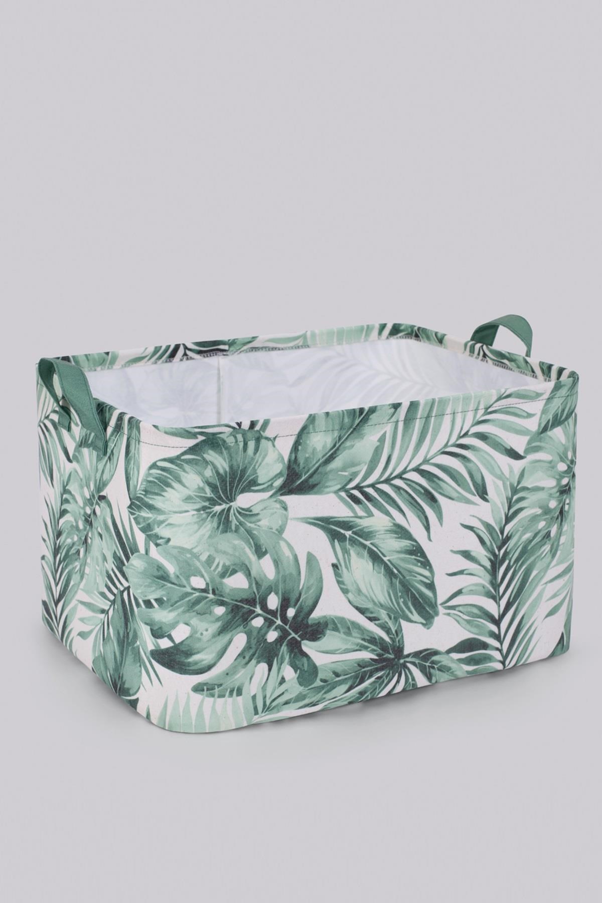 OCEAN HOME Yeşil Yaprak Desenli Sepet // 42x31x25
