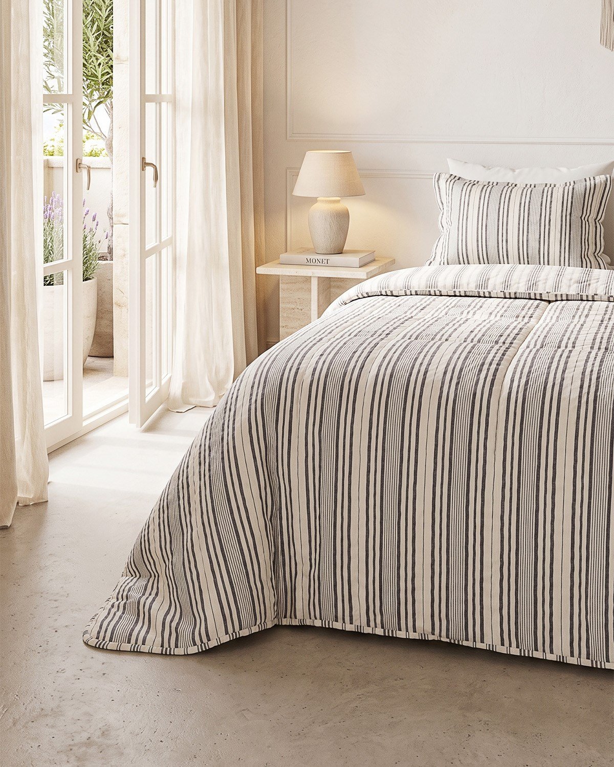 Pamuklu Kapitoneli Antrasit Renk Çizgi Desen Tek Kişilik Yatak Örtüsü Seti 1 Adet 180 x 230 / 1 Adet 50 x 70 cm