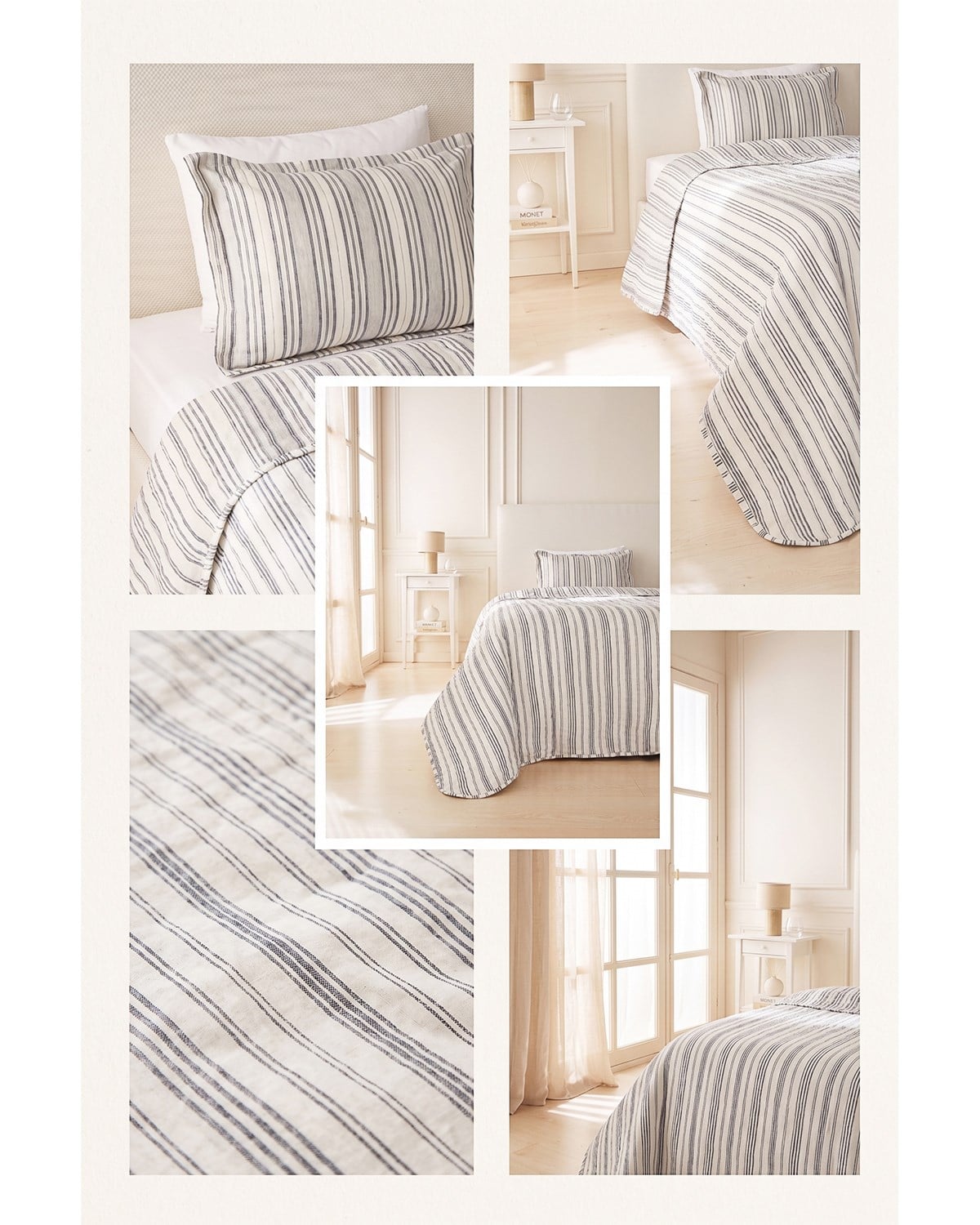 Pamuklu Kapitoneli Antrasit Renk Çizgi Desen Tek Kişilik Yatak Örtüsü Seti 1 Adet 180 x 230 / 1 Adet 50 x 70 cm