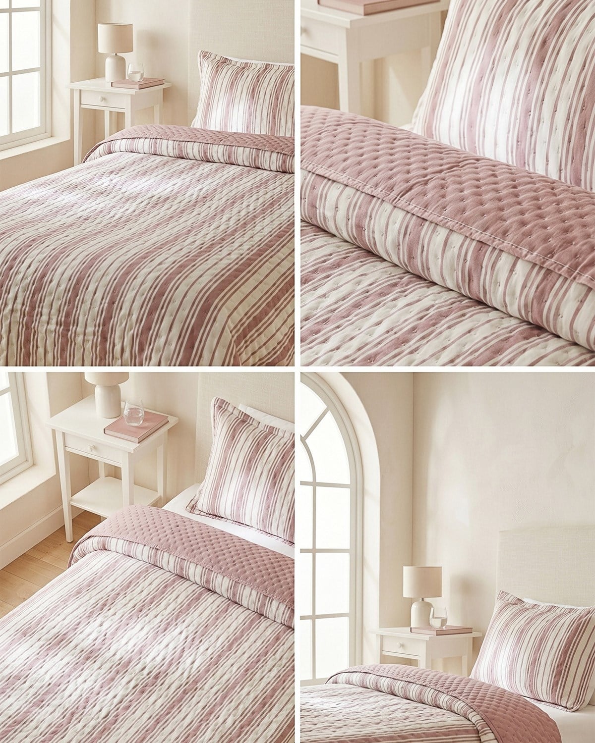 Pamuklu Kapitoneli Bordo Renk Çizgi Desen Tek Kişilik Yatak Örtüsü Seti 1 Adet 180 x 230 / 1 Adet 50 x 70 cm