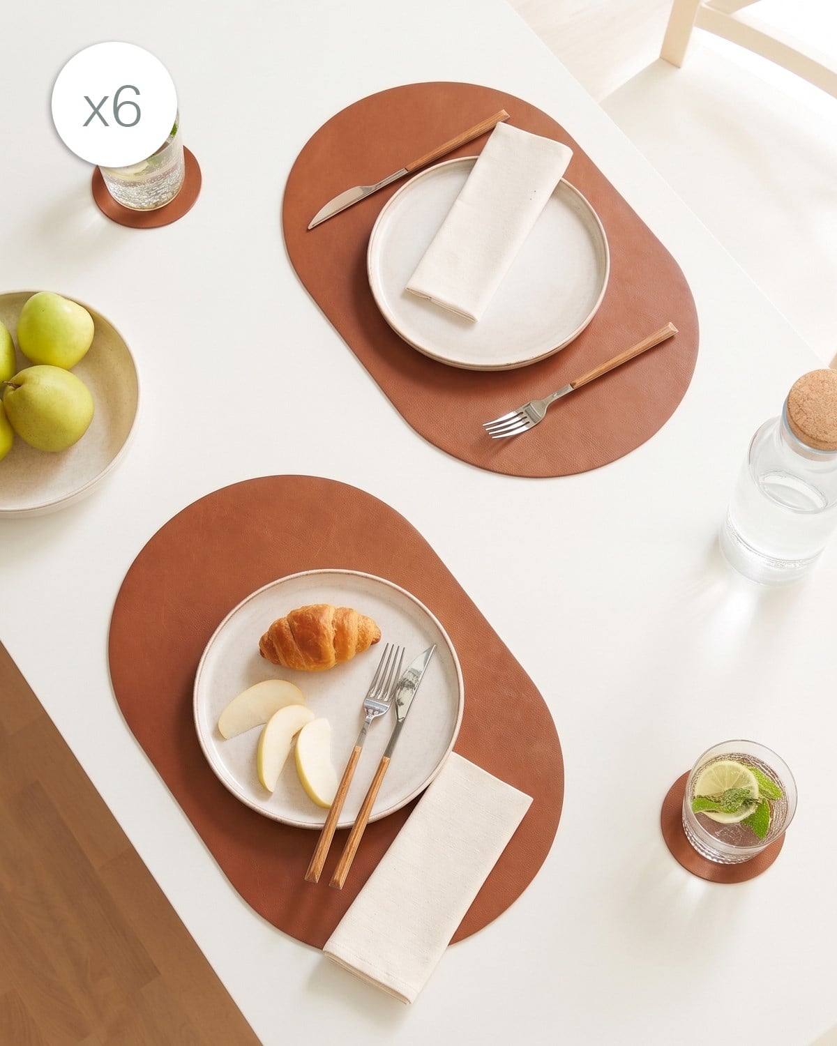 Taba/Gri Renk Suni Deri Amerikan Servis Set 45 x 30 cm