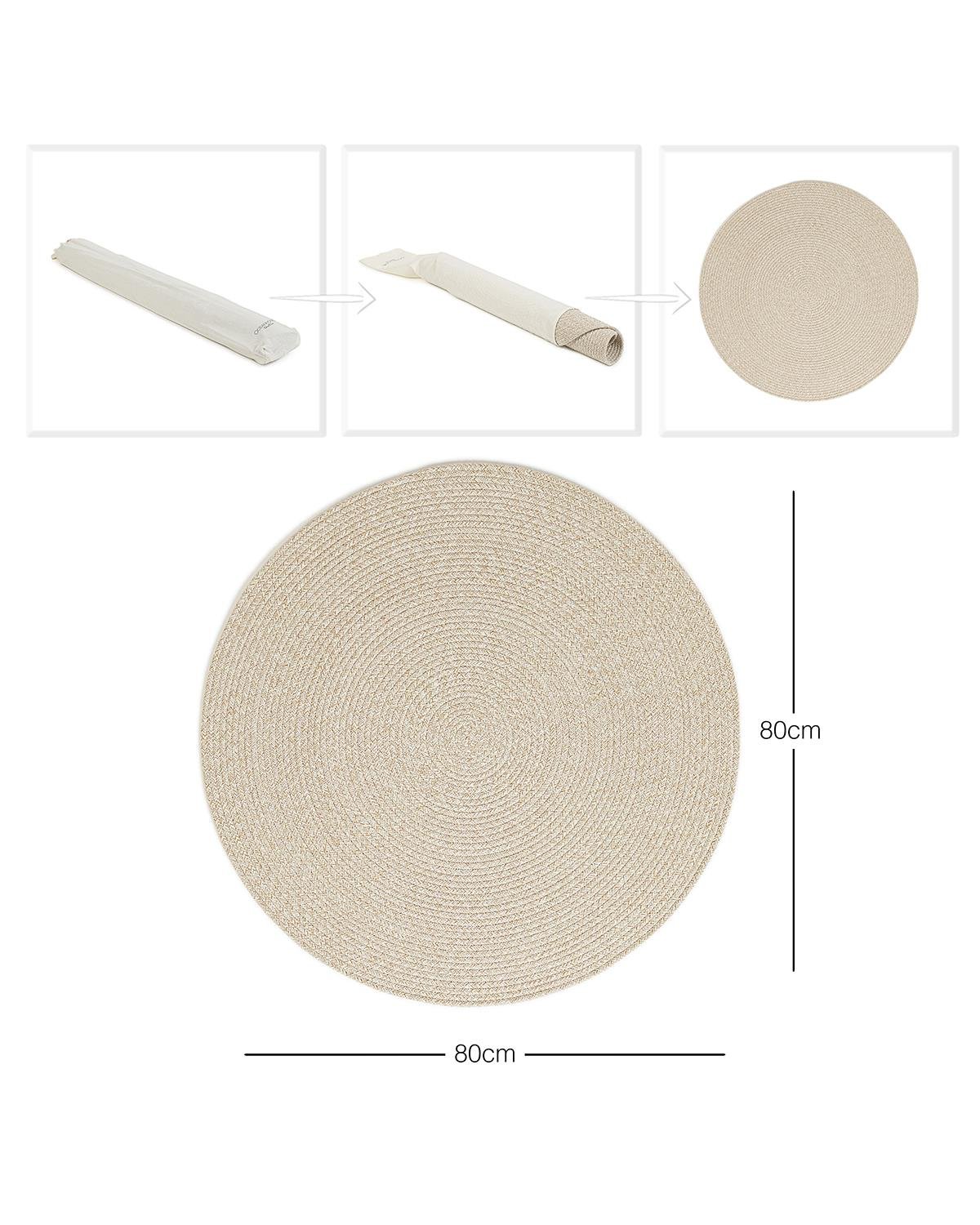 Yıkanabilir Bej Kırçıllı Pamuklu Halı Kilim Ø 80 cm