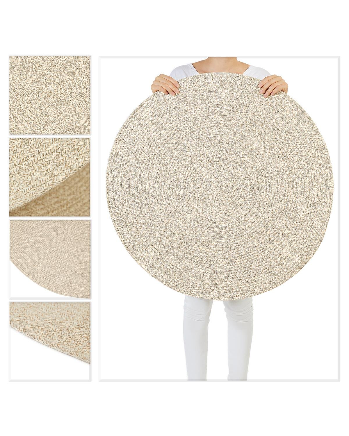 Yıkanabilir Bej Kırçıllı Pamuklu Halı Kilim Ø 80 cm