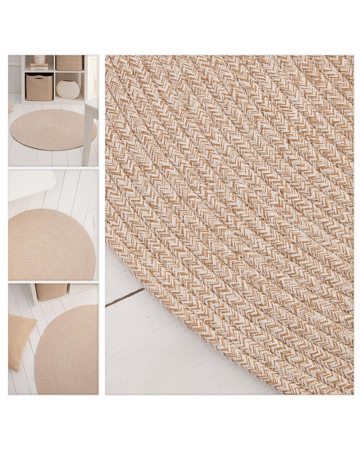 Yıkanabilir Bej Kırçıllı Pamuklu Halı Kilim Ø 80 cm