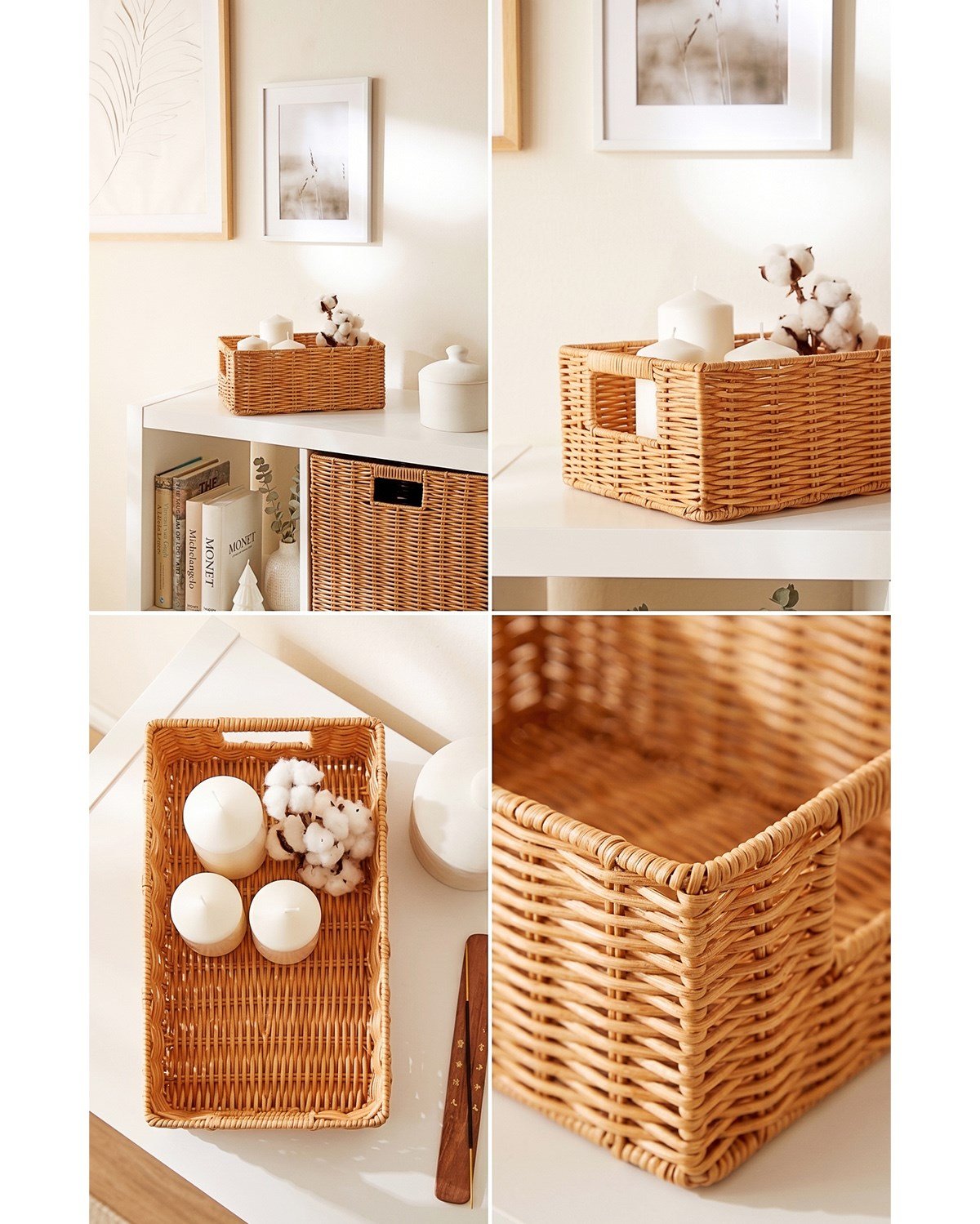 Yıkanabilir Bej PP Rattan Sepet 30 x 20 x 11 cm