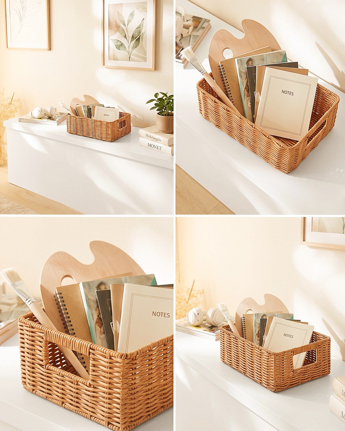 Yıkanabilir Bej PP Rattan Sepet 33 x 23 x 11 cm