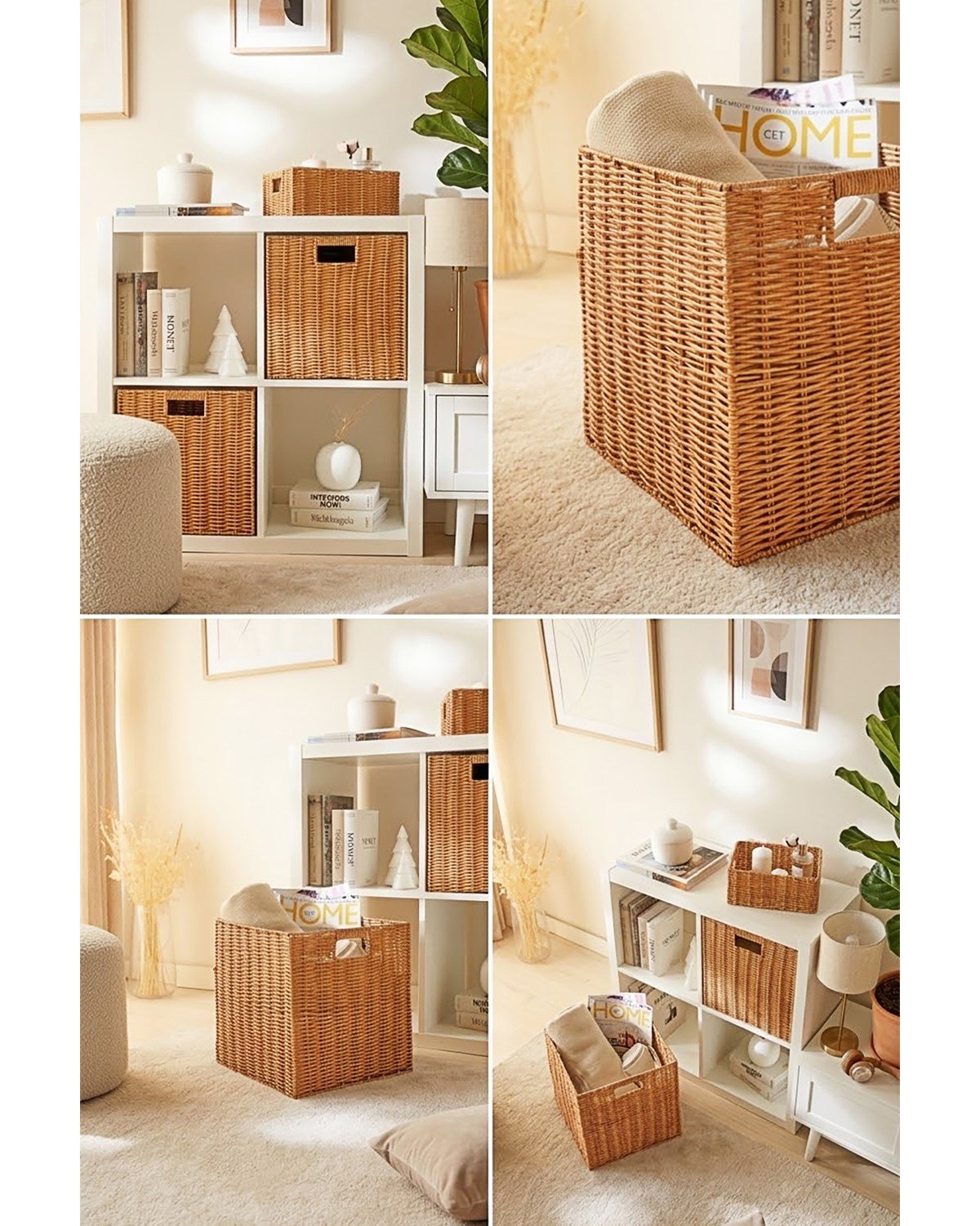 Yıkanabilir Bej PP Rattan Sepet 33 x 33 x 33 cm