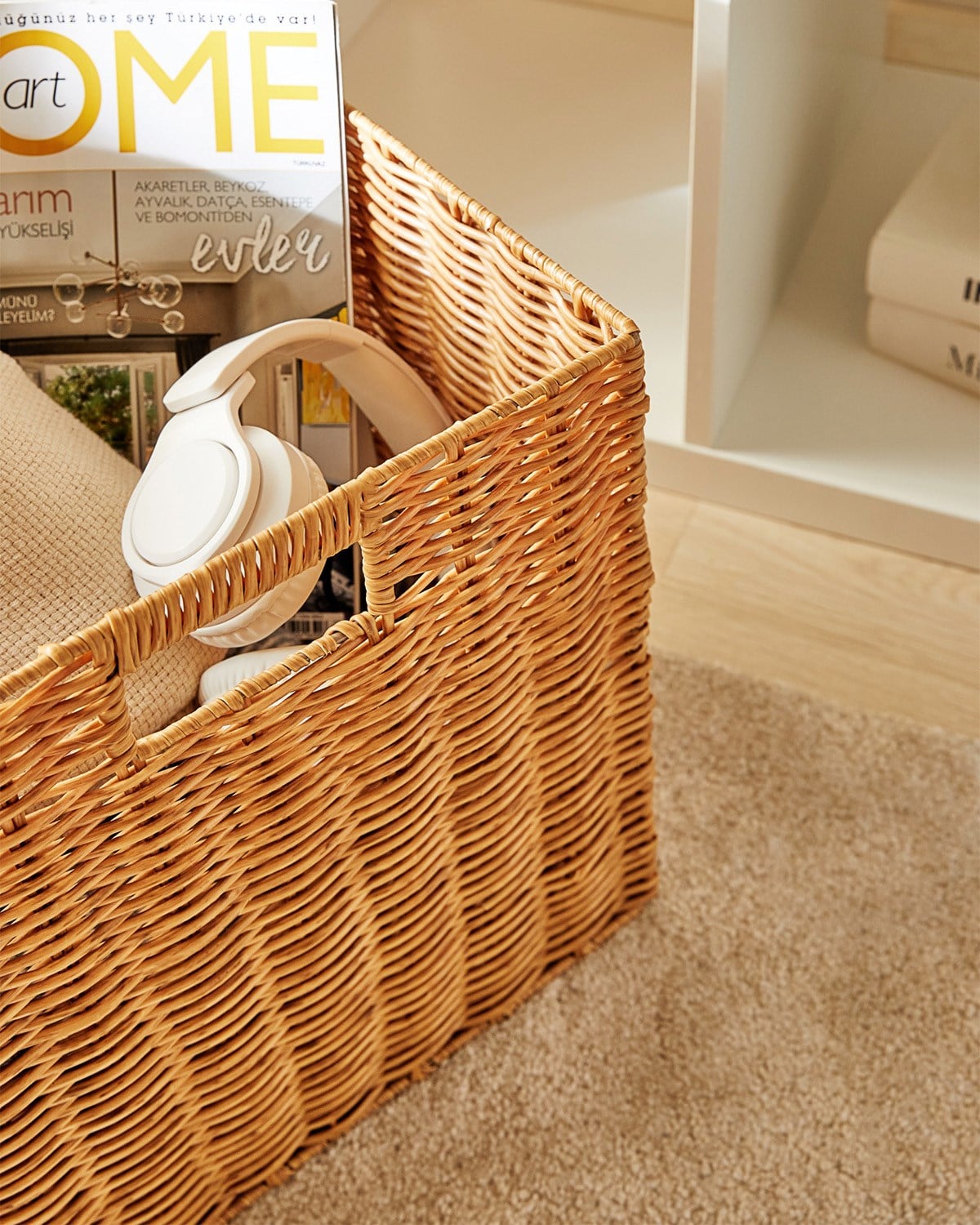 Yıkanabilir Bej PP Rattan Sepet 33 x 33 x 33 cm