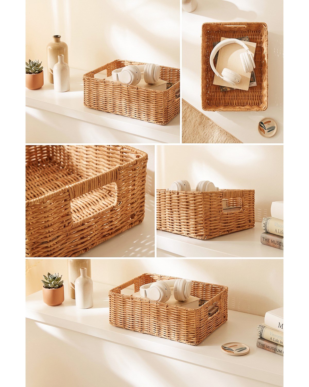 Yıkanabilir Bej PP Rattan Sepet 36 x 26 x 12 cm