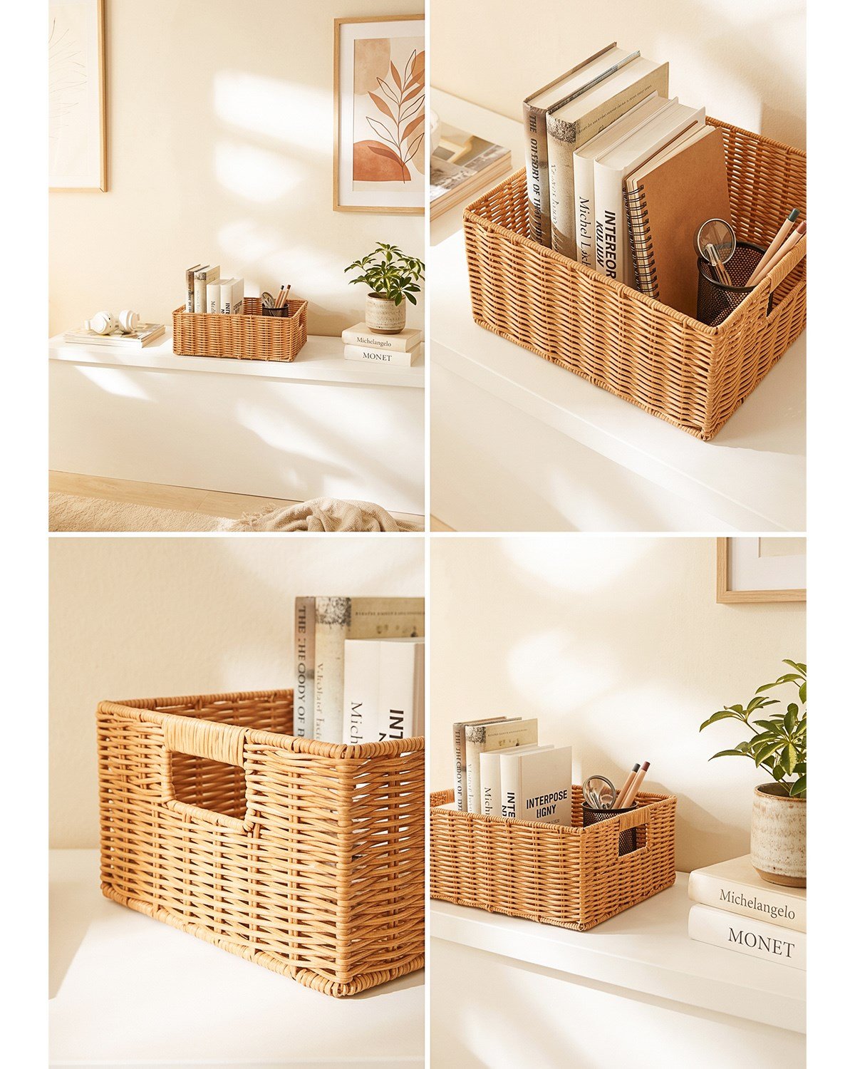 Yıkanabilir Bej PP Rattan Sepet 39 x 29 x 13 cm