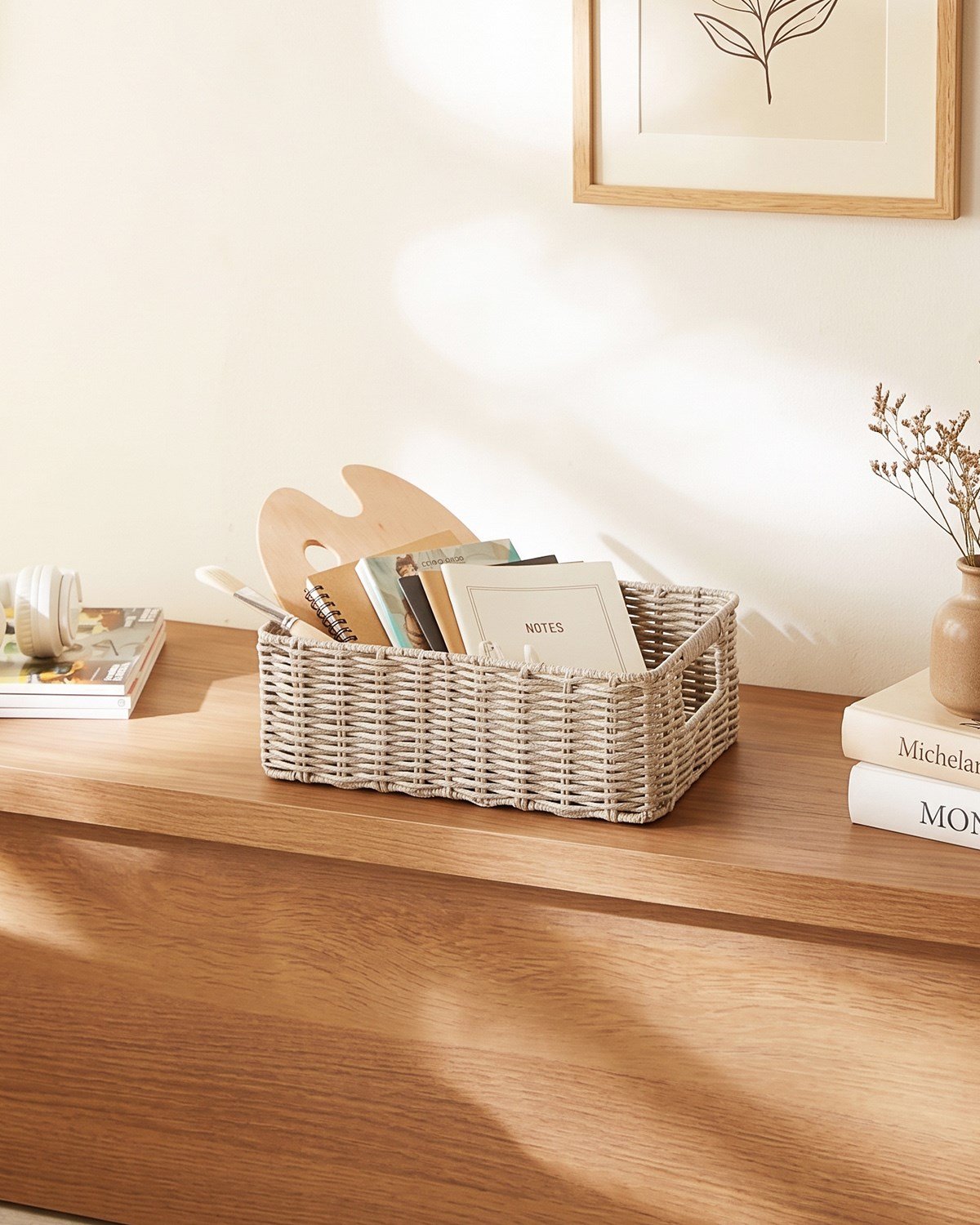 Yıkanabilir Gri PP Rattan Sepet 33 x 23 x 11 cm