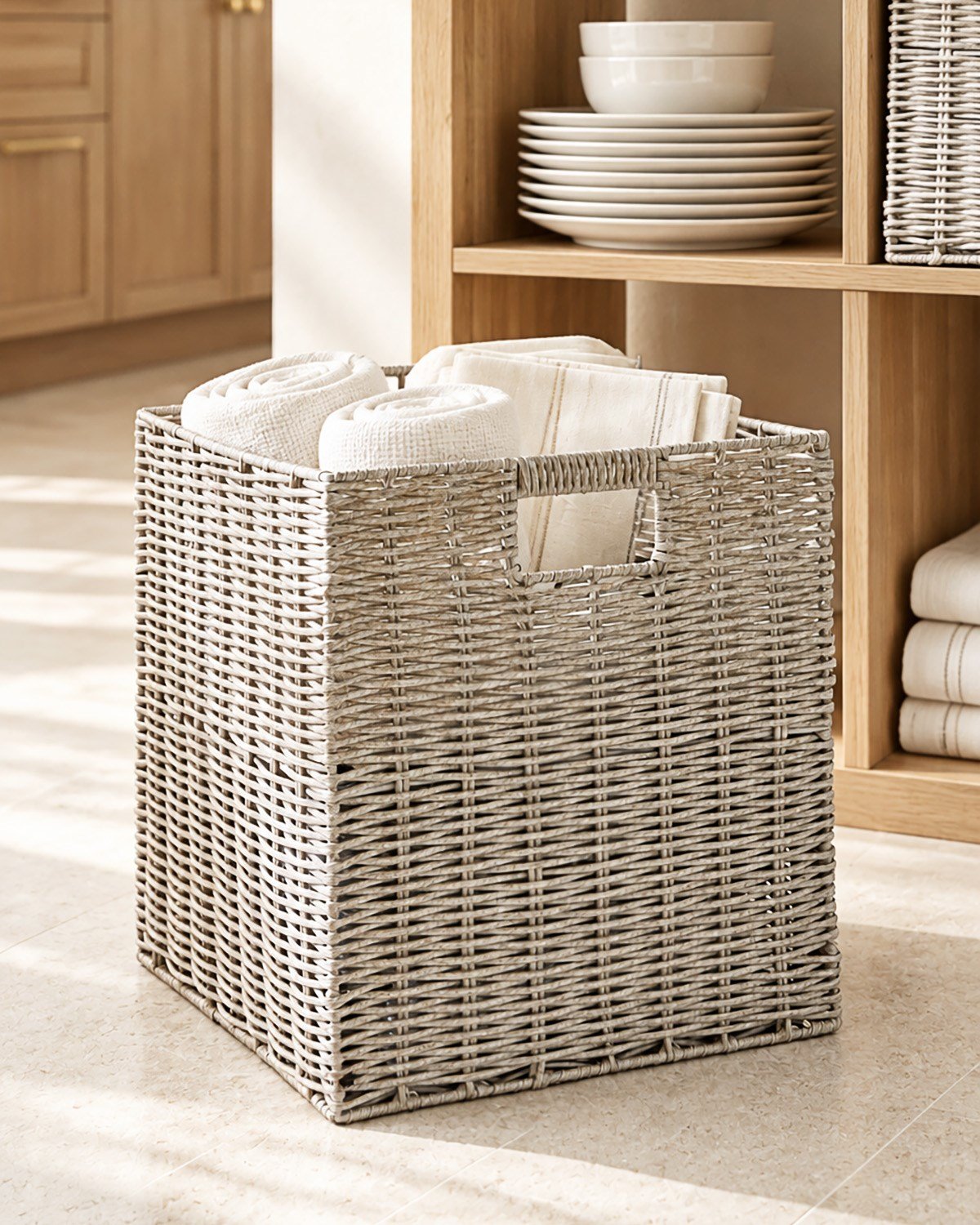 Yıkanabilir Gri PP Rattan Sepet 33 x 33 x 33 cm