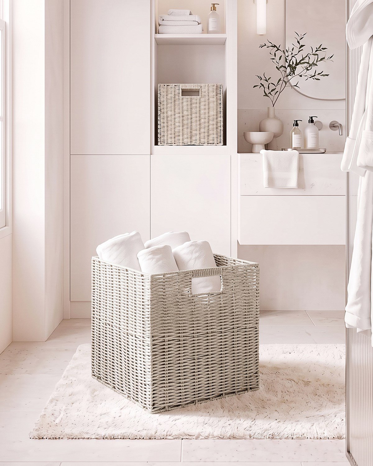 Yıkanabilir Gri PP Rattan Sepet 33 x 33 x 33 cm