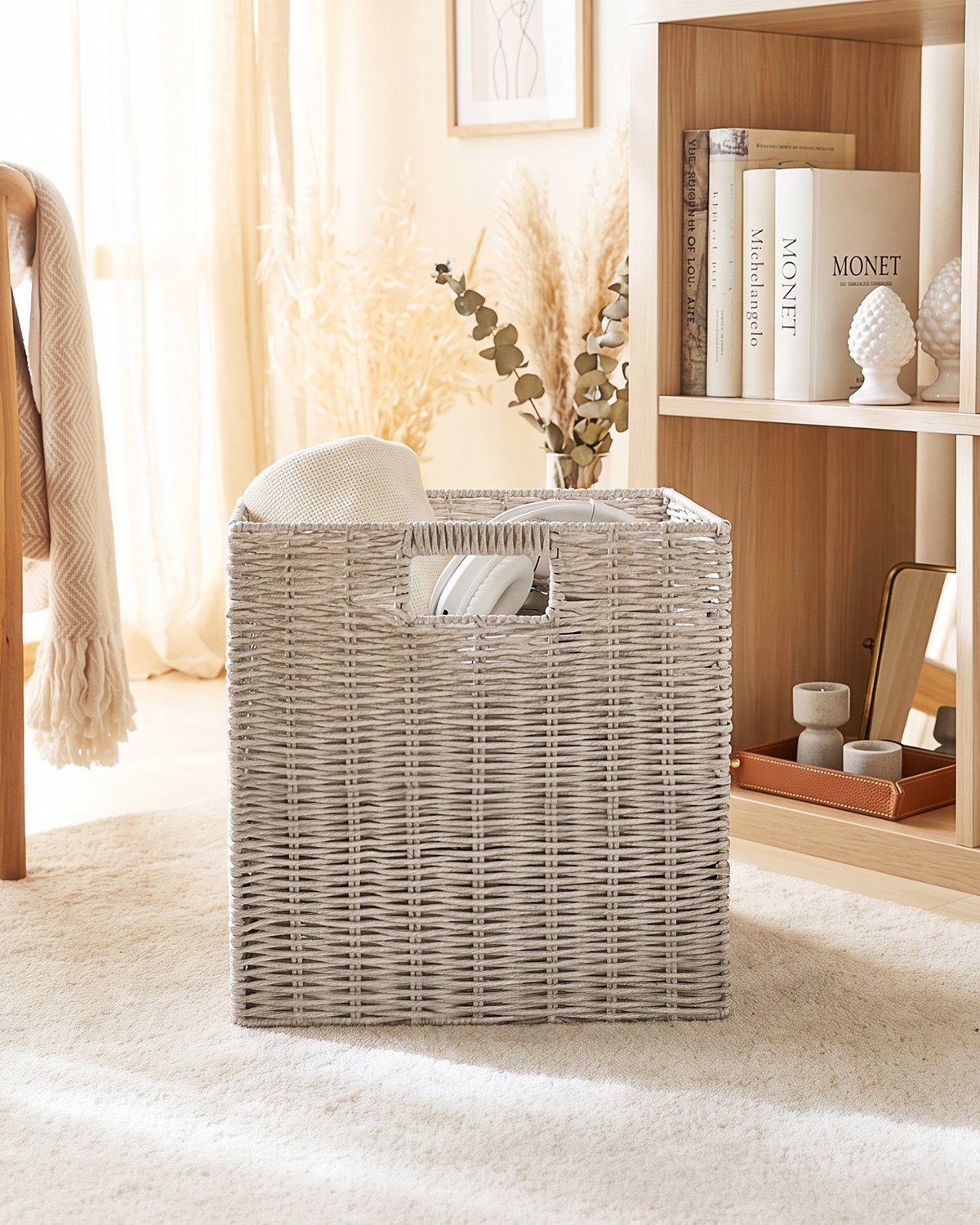 Yıkanabilir Gri PP Rattan Sepet 33 x 33 x 33 cm