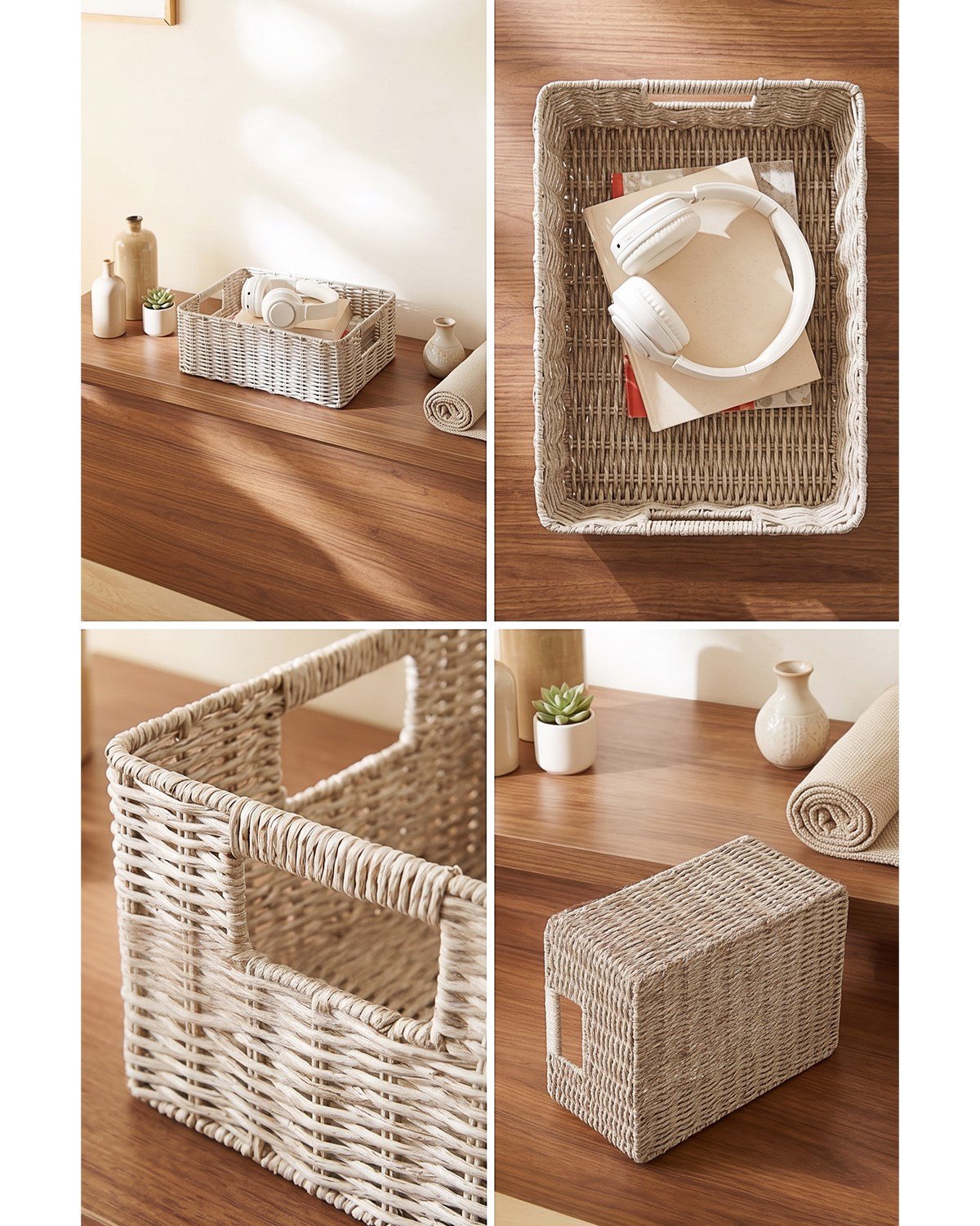 Yıkanabilir Gri PP Rattan Sepet 36 x 26 x 12 cm