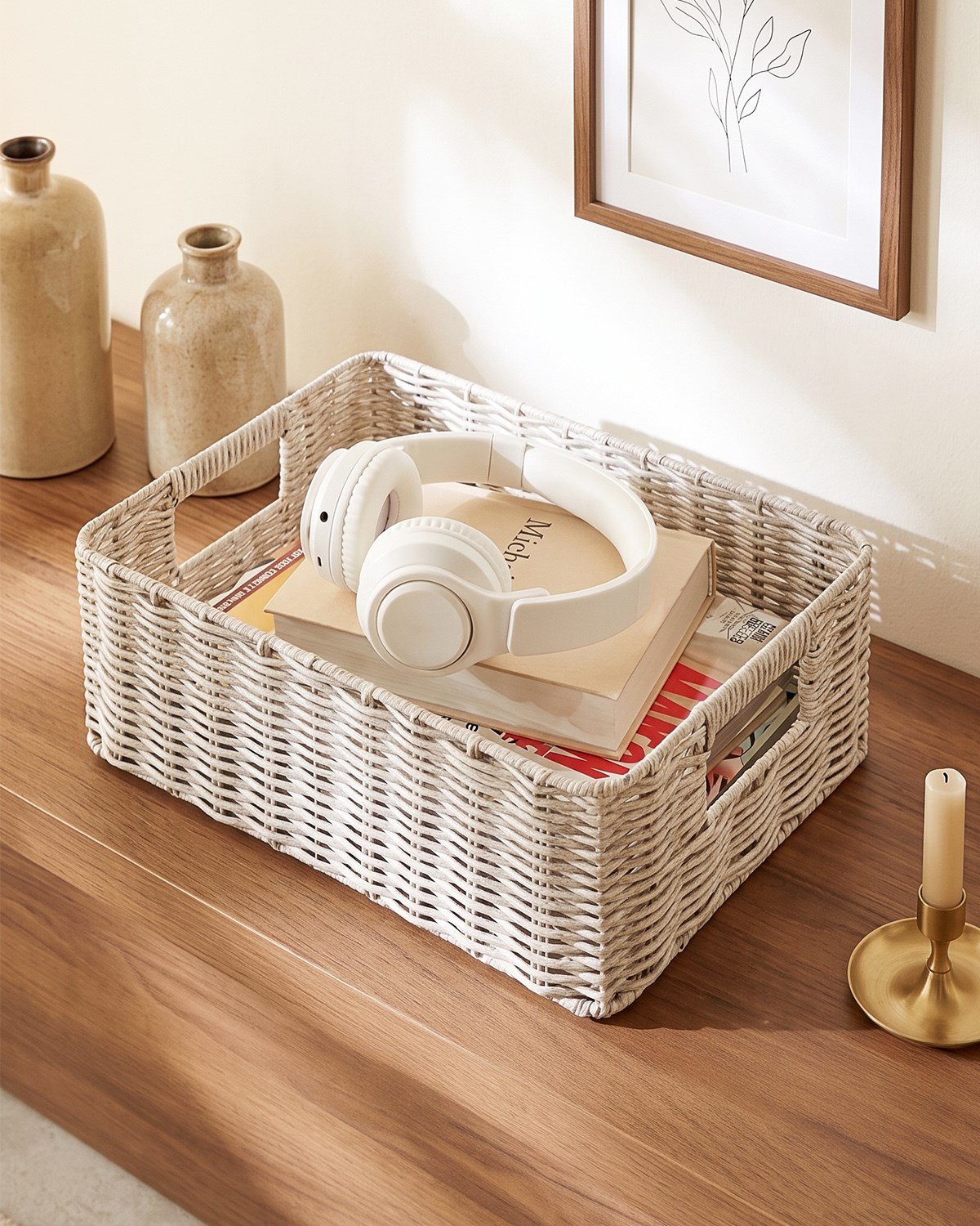 Yıkanabilir Gri PP Rattan Sepet 36 x 26 x 12 cm
