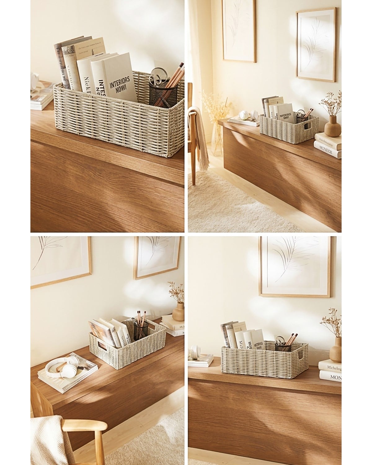 Yıkanabilir Gri PP Rattan Sepet 39 x 29 x 13 cm