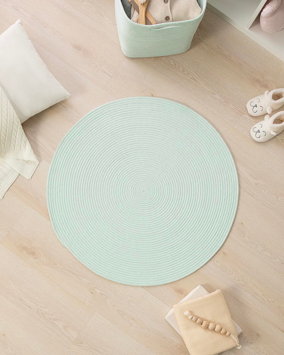 Yıkanabilir Mint Kırçıllı Pamuklu Halı Kilim Ø 80 cm