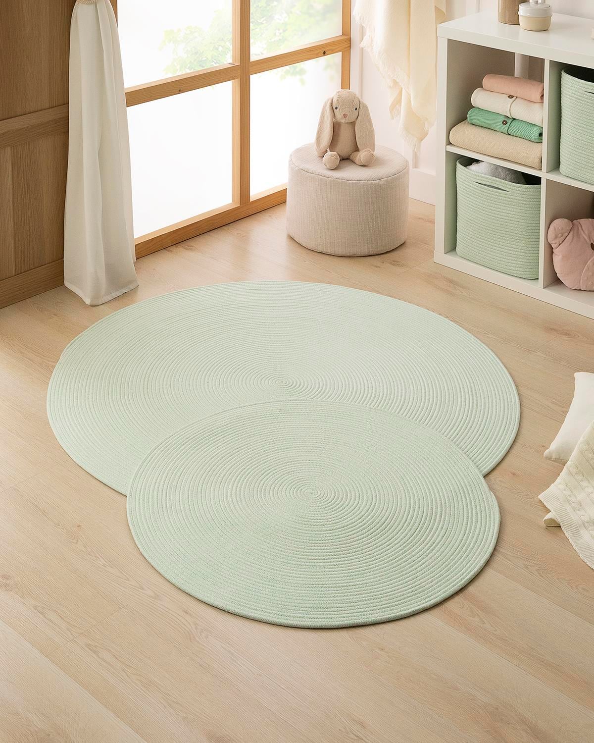 Yıkanabilir Mint Kırçıllı Pamuklu Halı Kilim Ø 80 cm