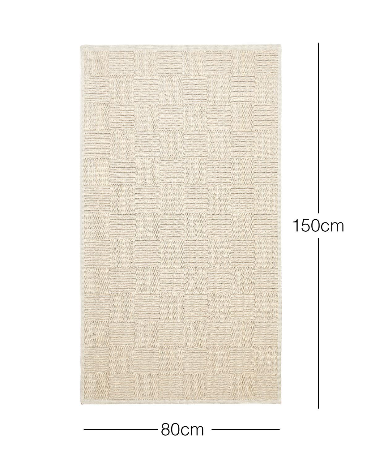 Yıkanabilir Pamuklu Ekru Renk Dama Desen Kilim 80 x 150 cm