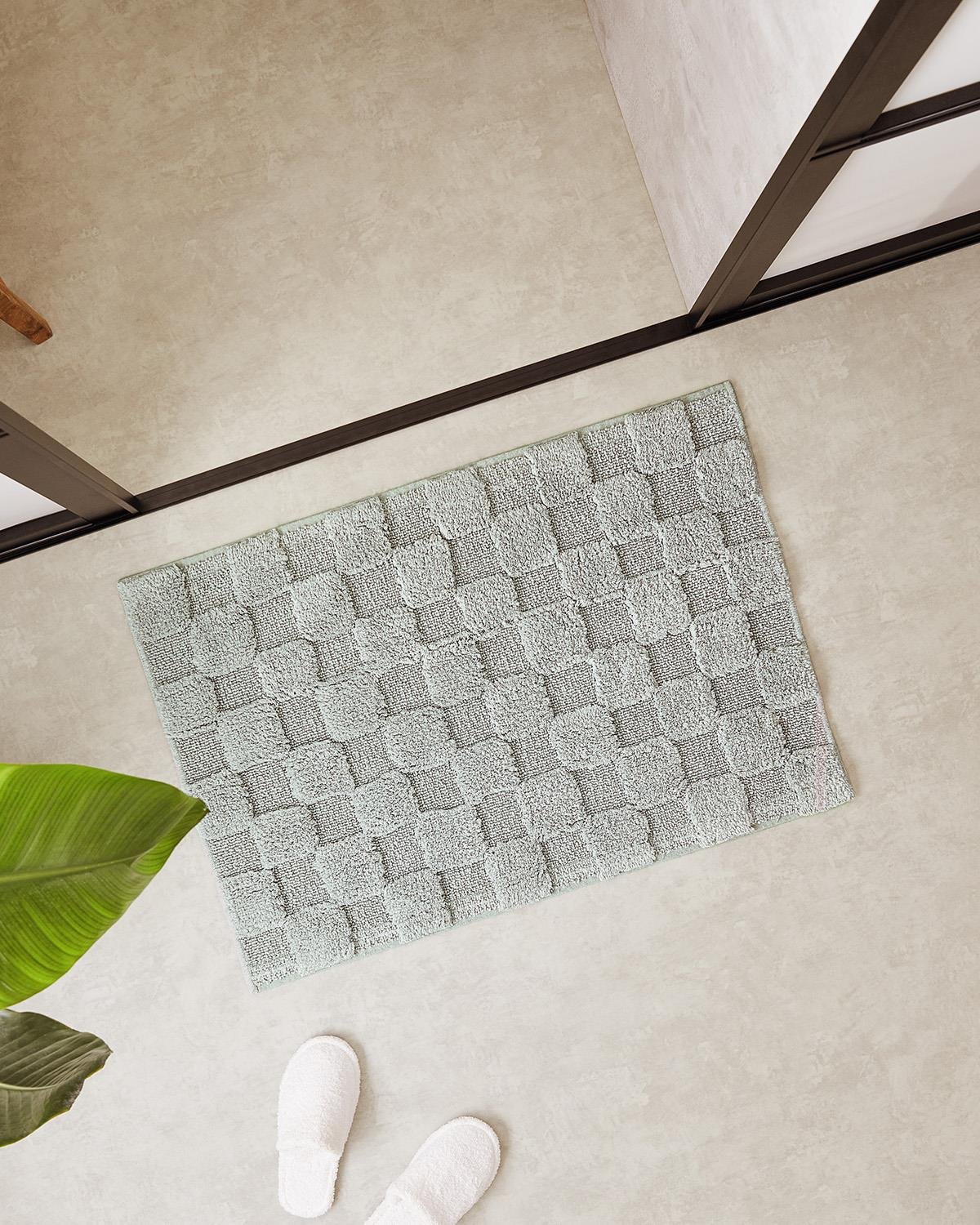 Yıkanabilir Pamuklu Gri Renk Dama Desen Paspas 60 x 90 cm
