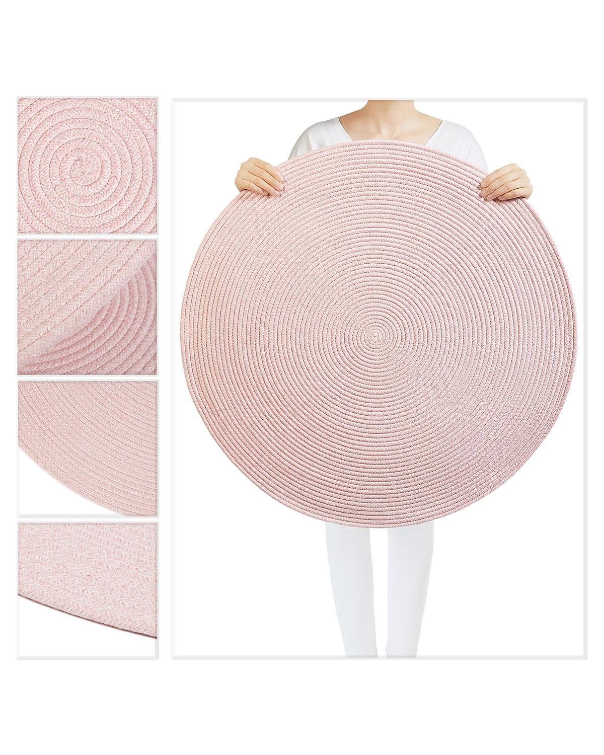 Yıkanabilir Pembe Kırçıllı Pamuklu Halı Kilim Ø 80 cm