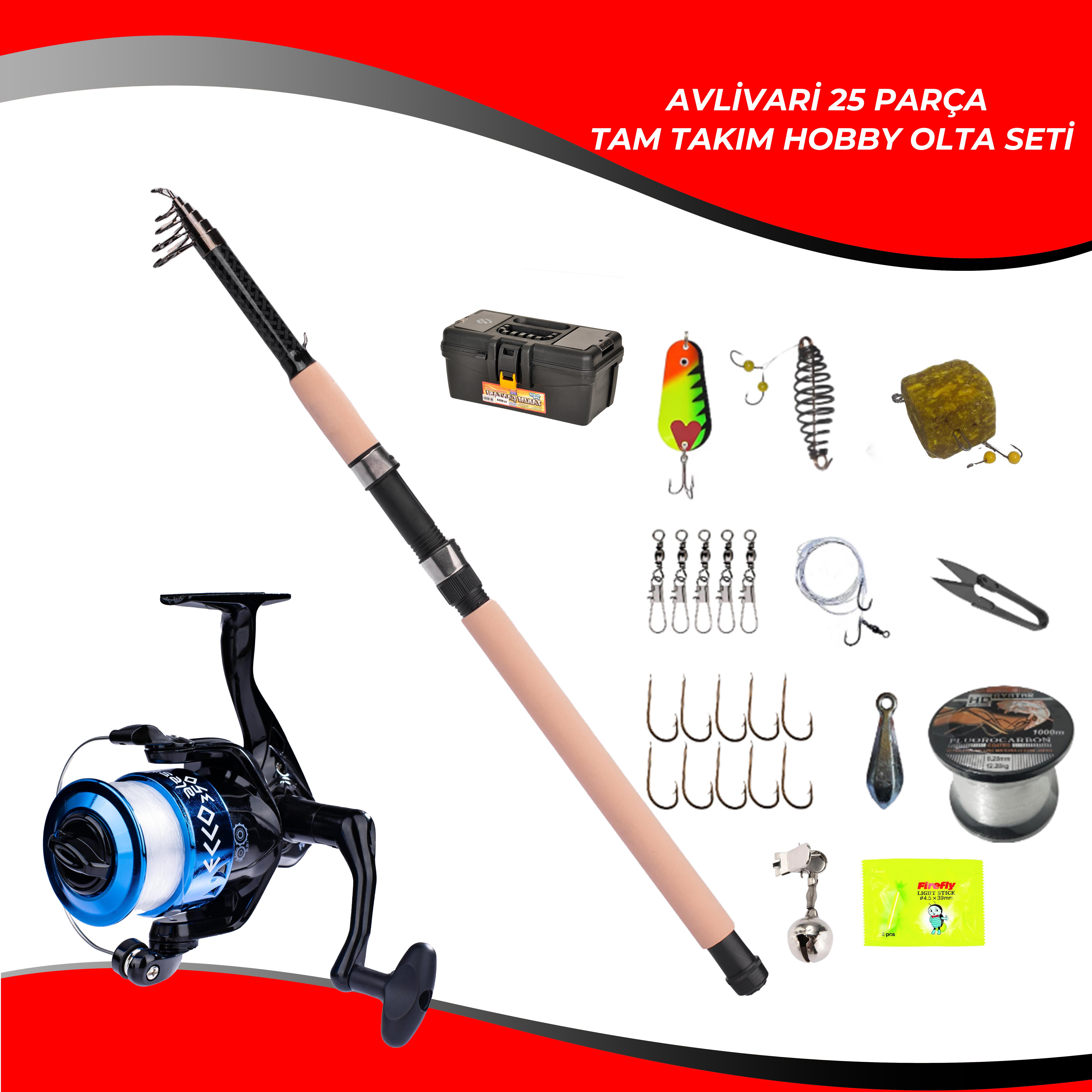 Avlivari 25 Parça Fighter 300 Cm 50-100 Gr-Ecco 6000 Tam Takım Tatlı Su Hobi Kıyı Olta Seti