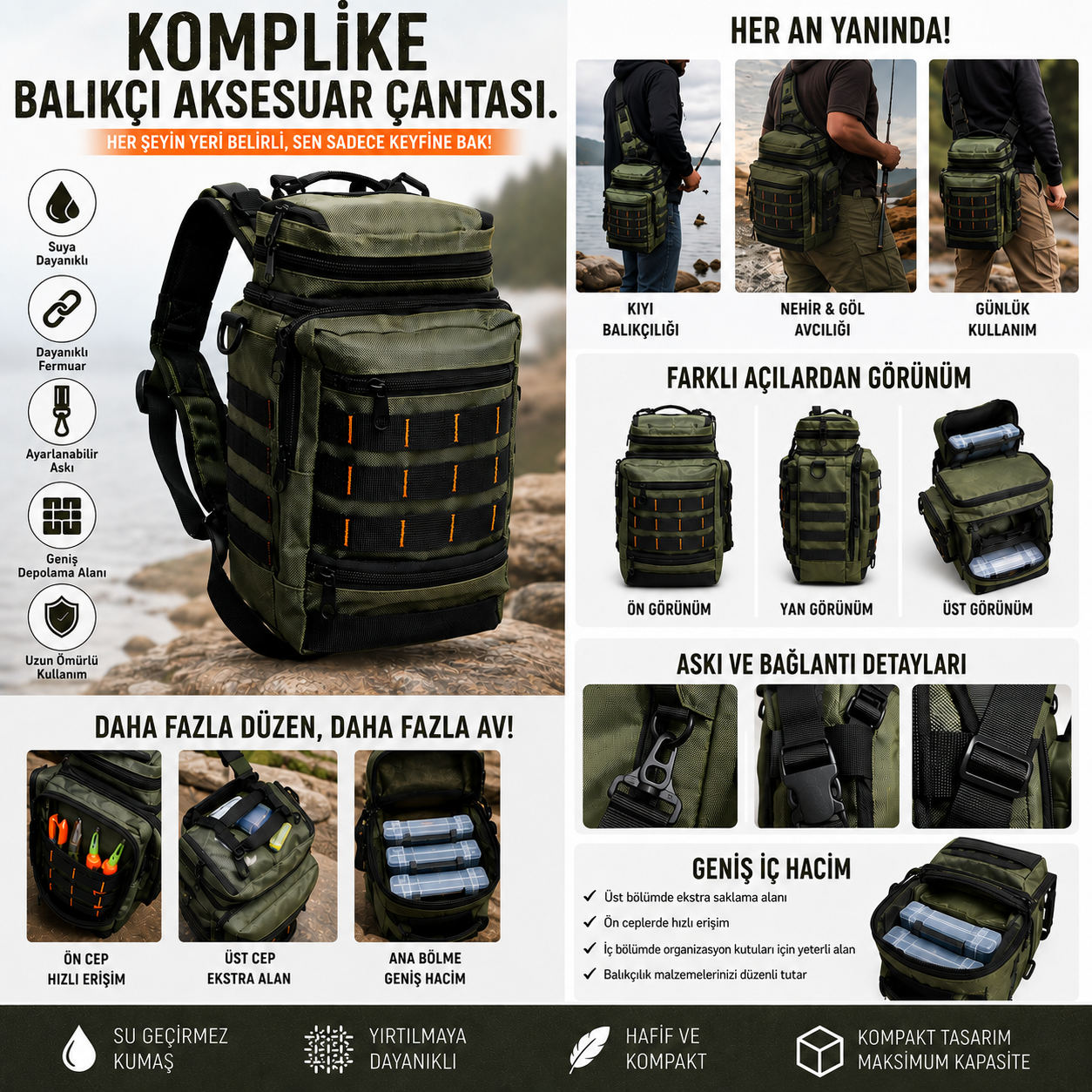 Avlivari Lüx Spin-Lrf Yan Bel Çantası HAKİ YEŞİL
