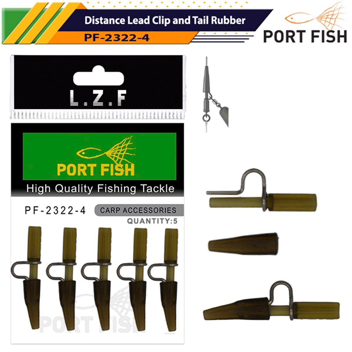 Portfish 2322-4 Distance Lead Clip and Tail Rubber 5 Adet