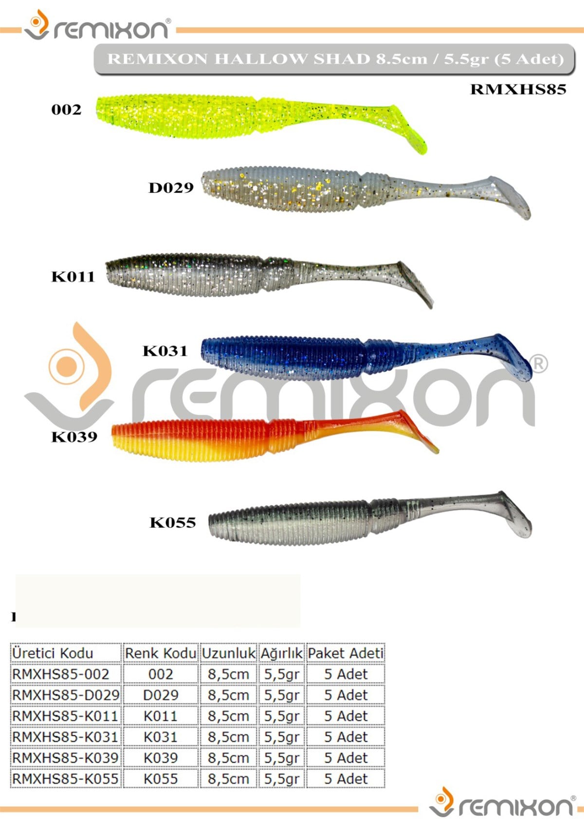 REMIXON HALLOW SHAD 8,5 CM ( 5 ADT )