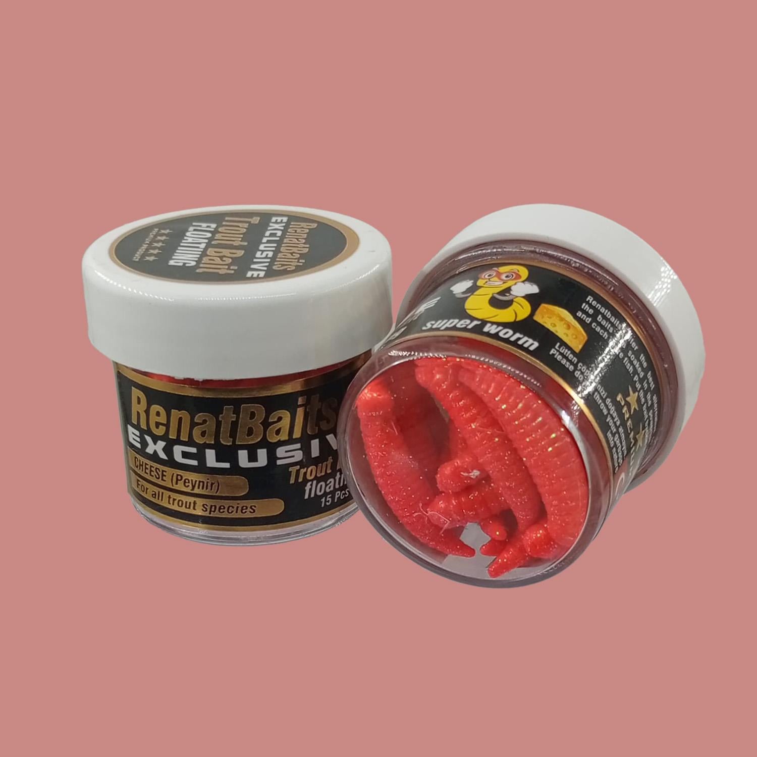 Renat Trout Bait Peynir Kokulu Silikon Kurtçuk Alabalık Yemi 15 Pcs - Kırmızı