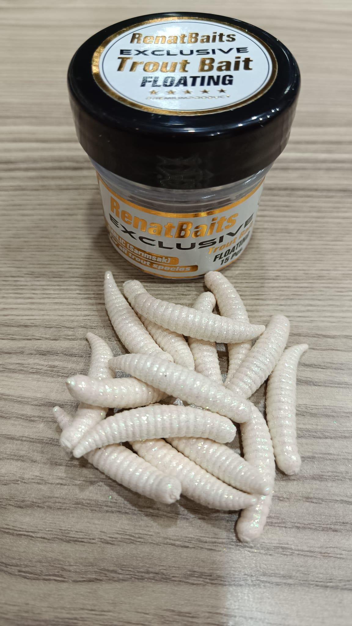 Renat Trout Bait Sarımsak Kokulu Silikon Kurtçuk Alabalık Yemi 15 Pcs - Beyaz