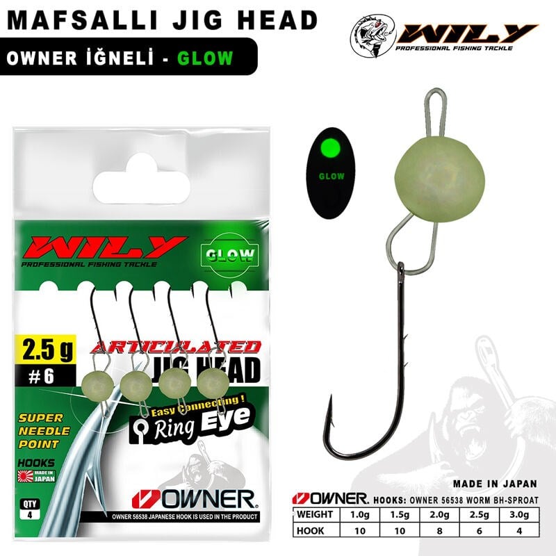 Wily Jig Head Mafsallı Owner İğneli 1 Gr - Glow