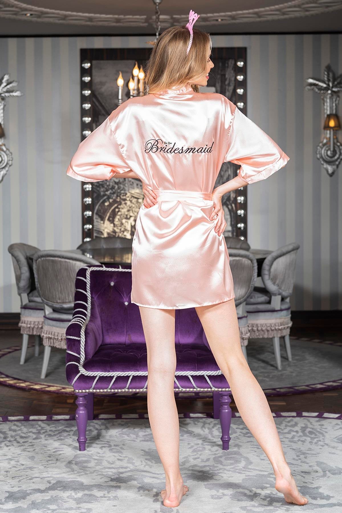 Nakışlı Somon Nedime Sabahligi For You Bridesmaid Nakışlı Somon Rengi Nedime Sabahlığı