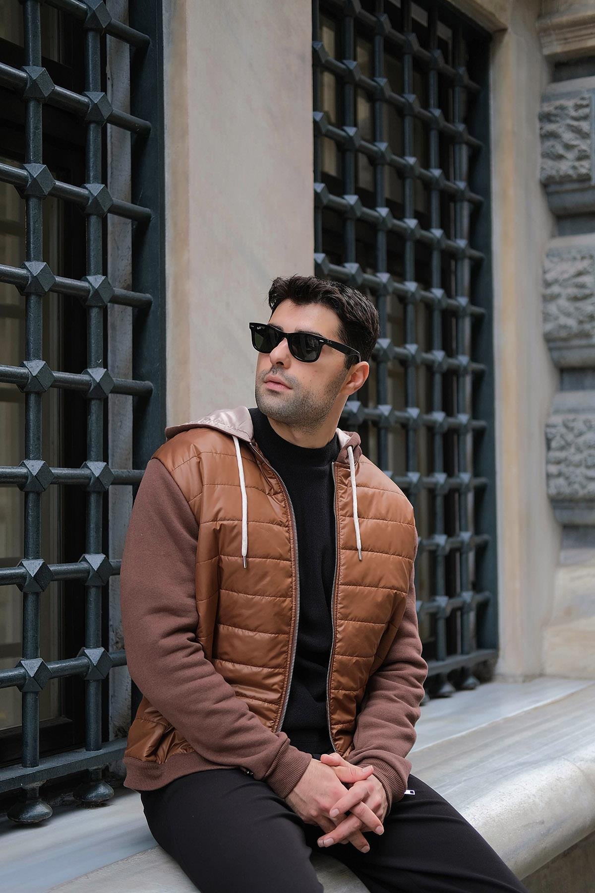 For You Man Kapitone Cepli Kapişonlu Fermuarlı Kahve Sweatshirt For You Casual Kapitone Cepli Kapişonlu Fermuarlı Kahve Sweatshirt