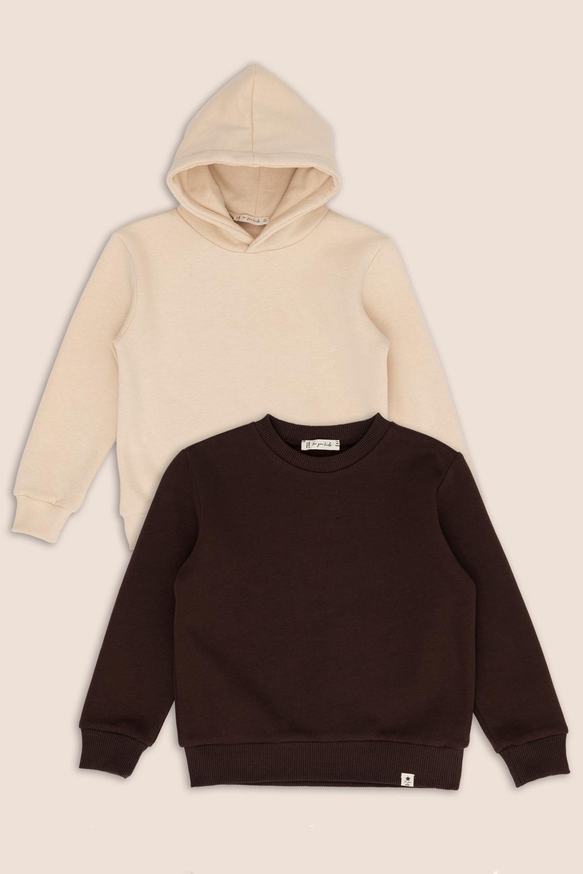 For You Kids 2'li Bej Kapişonlu Kahve Bisiklet Yaka Kız Çocuk Sweatshirt Set For You Kids 2'li Bej Kapişonlu Kahve Bisiklet Yaka Kız Çocuk Sweatshirt Set