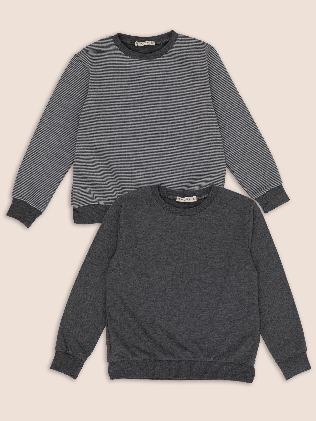 For You Kids 2'li Çizgili Düz Bisiklet Yaka Antrasit ve Gri Sweatshirt For You Kids 2'li Çizgili Düz Bisiklet Yaka Antrasit ve Gri Sweatshirt