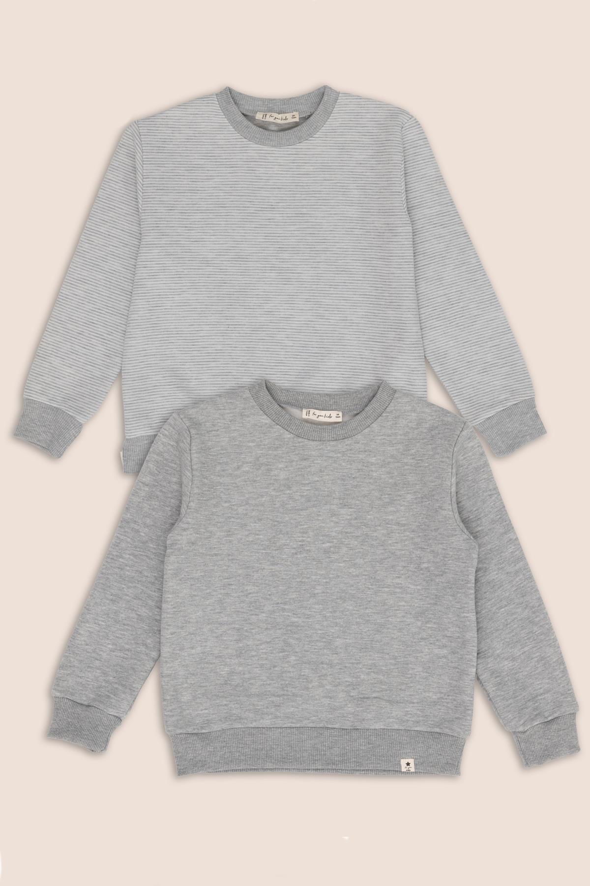 For You Kids 2'li Çizgili Düz Bisiklet Yaka Erkek Çocuk Sweatshirt For You Kids 2'li Çizgili Düz Bisiklet Yaka Erkek Çocuk Sweatshirt