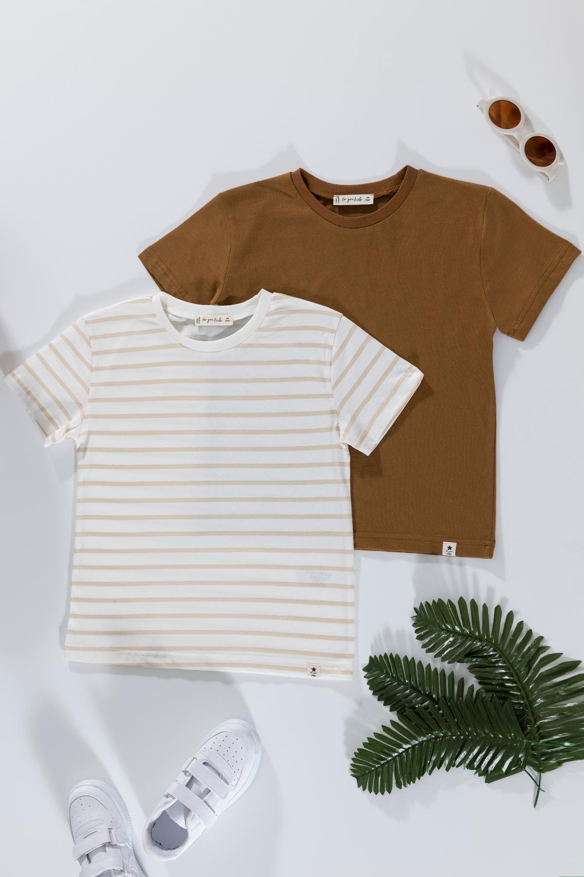 For You Kids 2'li Cizgili Taş Tshirt For You Kids 2'li Cizgili Taş Beyaz Tshirt