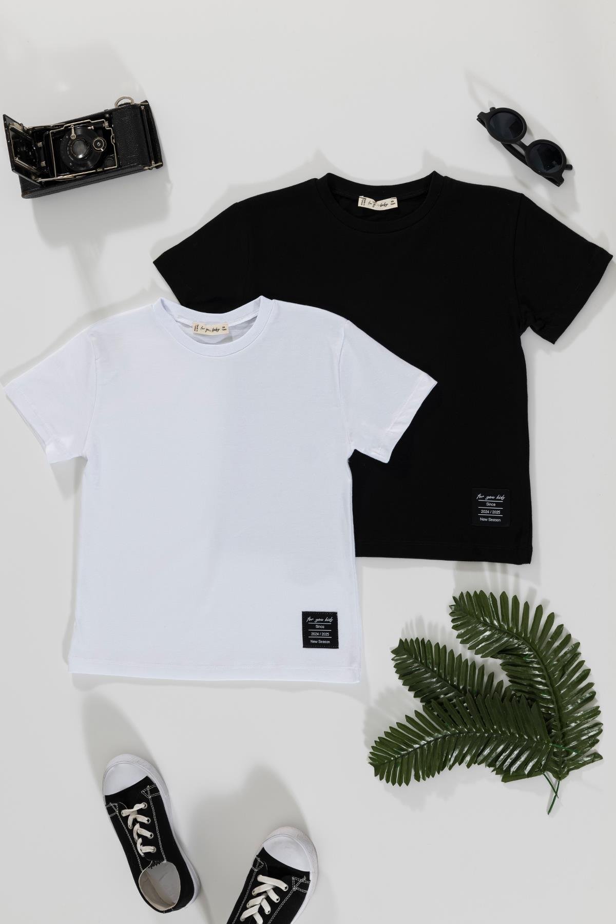 For You Kids 2'li Etiket Detaylı Cizgili Siyah Beyaz T-shirt For You Kids 2'li Etiket Detaylı Cizgili Siyah Beyaz T-shirt