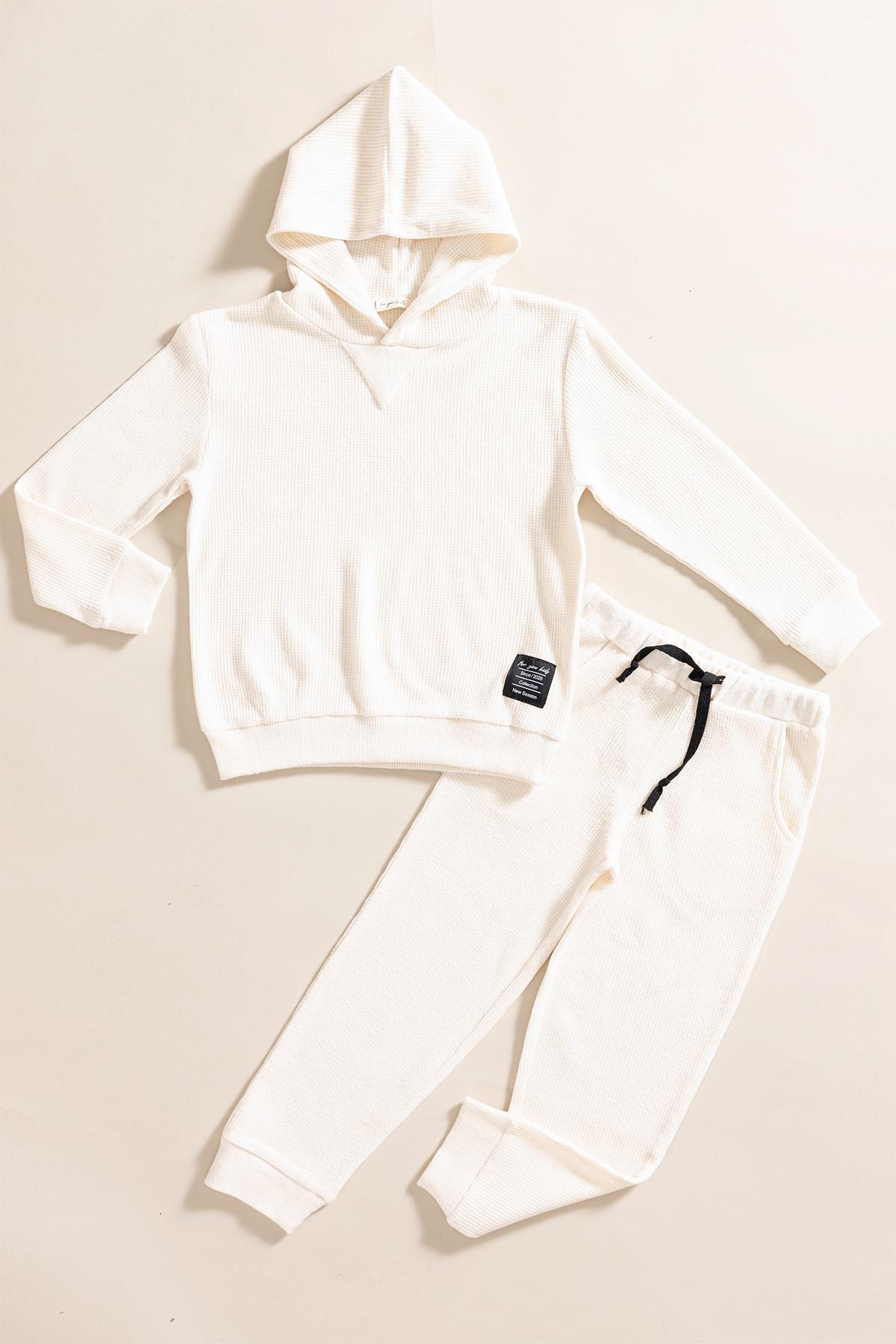 For You Kids 2'li Kapişonlu Ekru Waffle Sweat Jogger Alt Üst Takım For You Kids 2'li Kapişonlu Ekru Waffle Sweat Jogger Alt Üst Takım