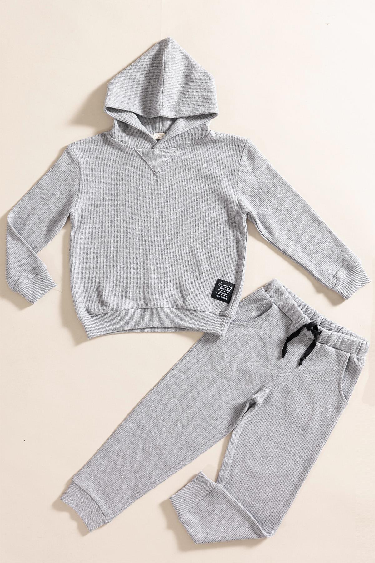 For You Kids 2'li Kapişonlu Koyu Gri Waffle Sweat Jogger Alt Üst Takım For You Kids 2'li Kapişonlu Koyu Gri Waffle Sweat Jogger Alt Üst Takım