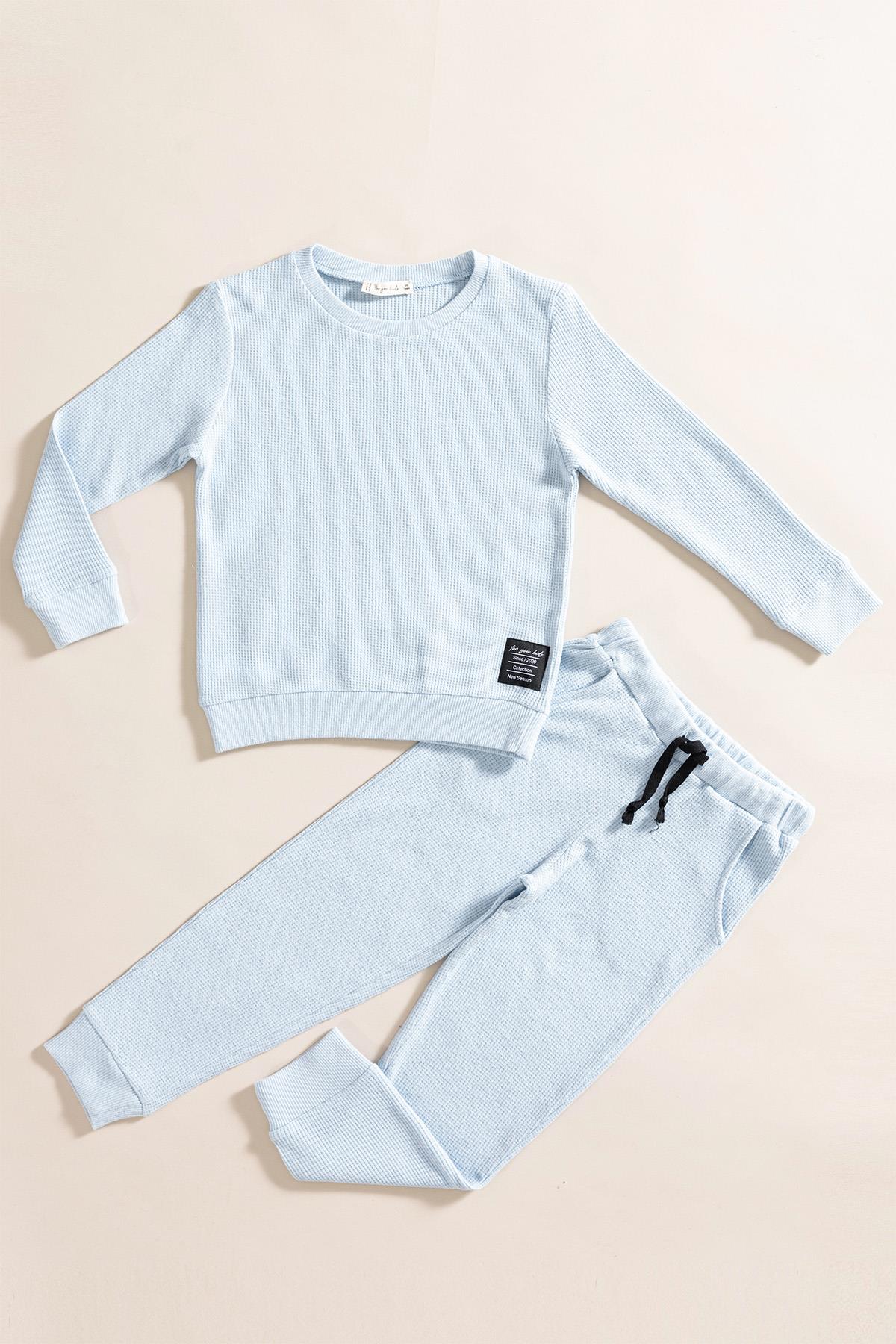 For You Kids 2'li Pamuk Waffle Sweat Jogger Mavi Alt Üst Takım For You Kids 2'li Pamuk Waffle Sweat Jogger Mavi Alt Üst Takım