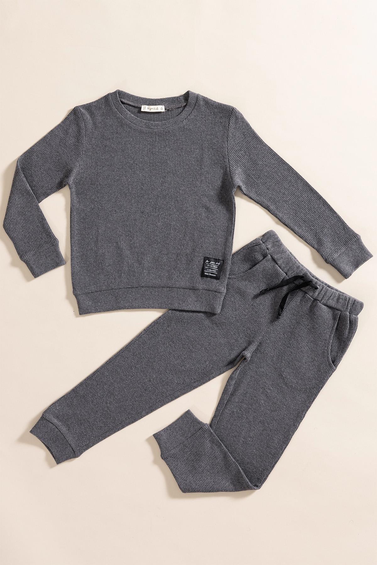 For You Kids 2'li Pamuk Waffle Sweat Jogger Antrasit Alt Üst Takım For You Kids 2'li Pamuk Waffle Sweat Jogger Antrasit Alt Üst Takım