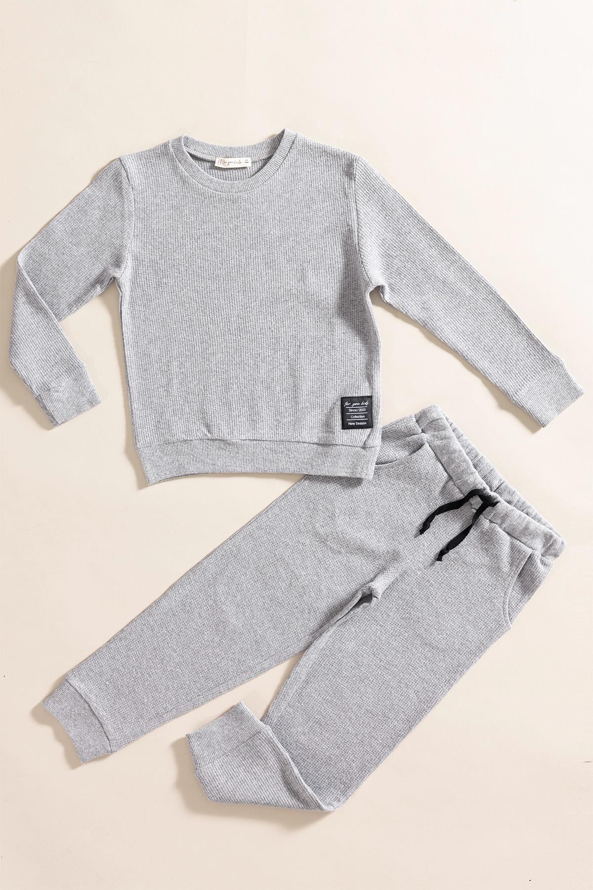For You Kids 2'li Pamuk Waffle Sweat Jogger Koyu Gri Alt Üst Takım For You Kids 2'li Pamuk Waffle Sweat Jogger Koyu Gri Alt Üst Takım 